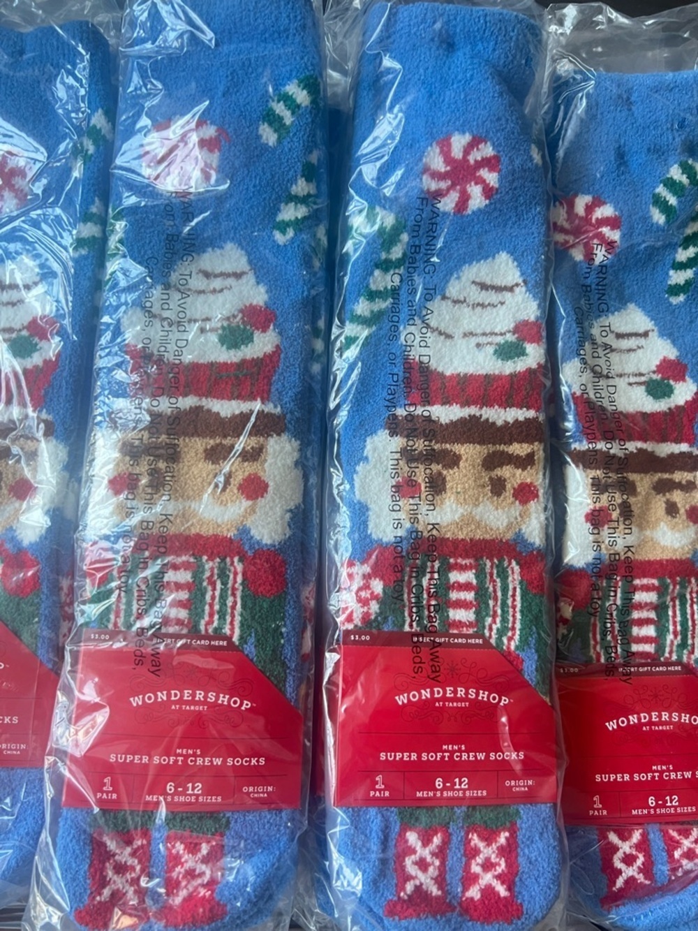 10 PC Wondershop Blue Holiday Santa Crew Socks